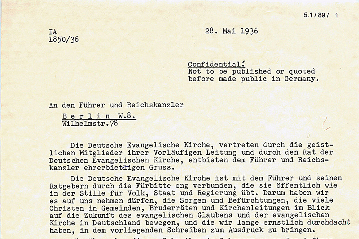 Denkschrift vom 28. Mai 1936 mit Schreibmaschine verfasst: An den Führer und Reichskanzler 